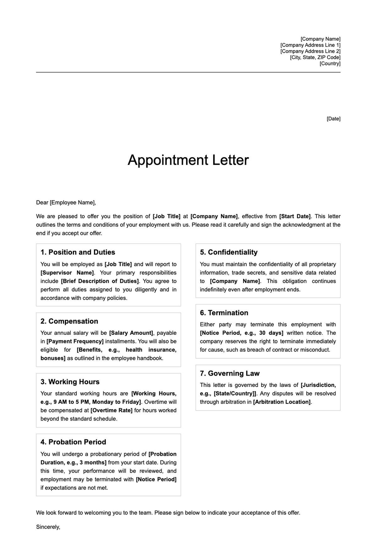 Formal letter of appointment with terms and conditions template_variant_1